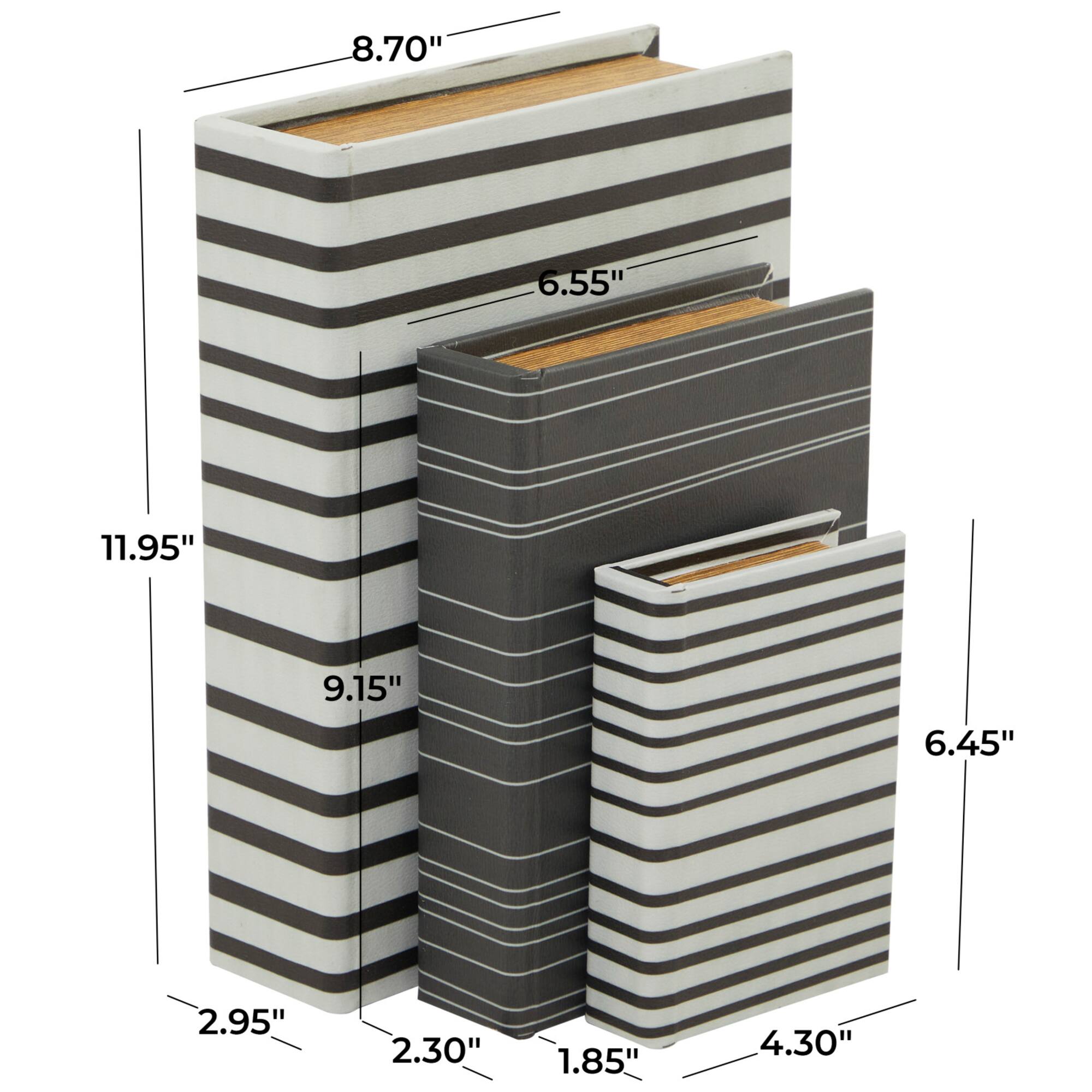 Black & White Stripe Faux Leather Faux Book Box with Striped Patterns Set